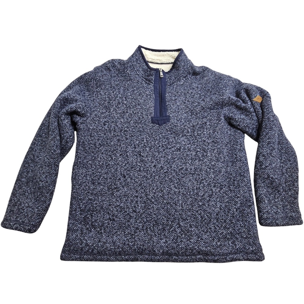 Orvis Pullover Sweater Mens XL Navy Blue‎ Sherpa Lined Quarter Zip Marled Knit